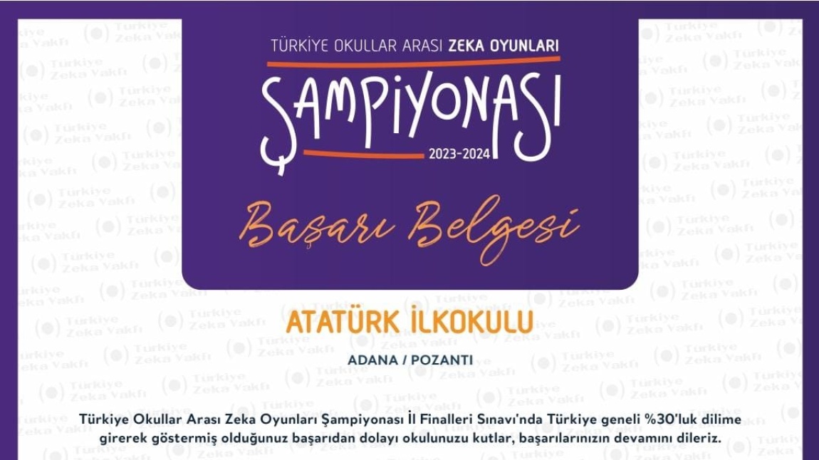 Türkiye Okullar Arası Zeka Oyunları Şampiyonası Başarımız 